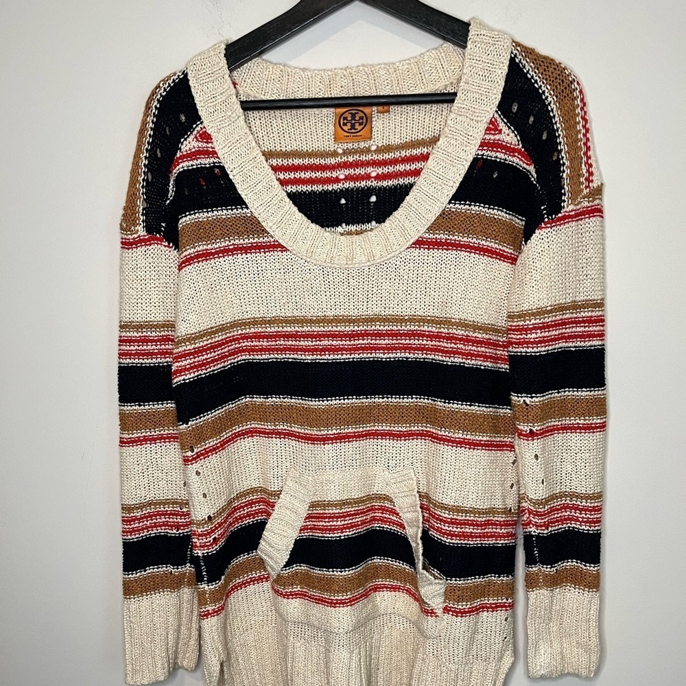 COPY - Tory Burch Striped Short Sleeve Linen Blend Sweater Size Small - Picture 2 of 16